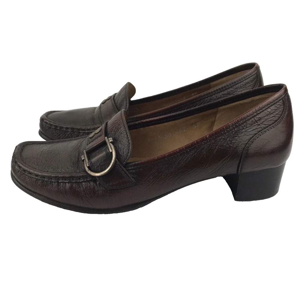 SIOUX Germany Loafers Block Heel Brown Leather Square Toe Women's Size 5.5 UK